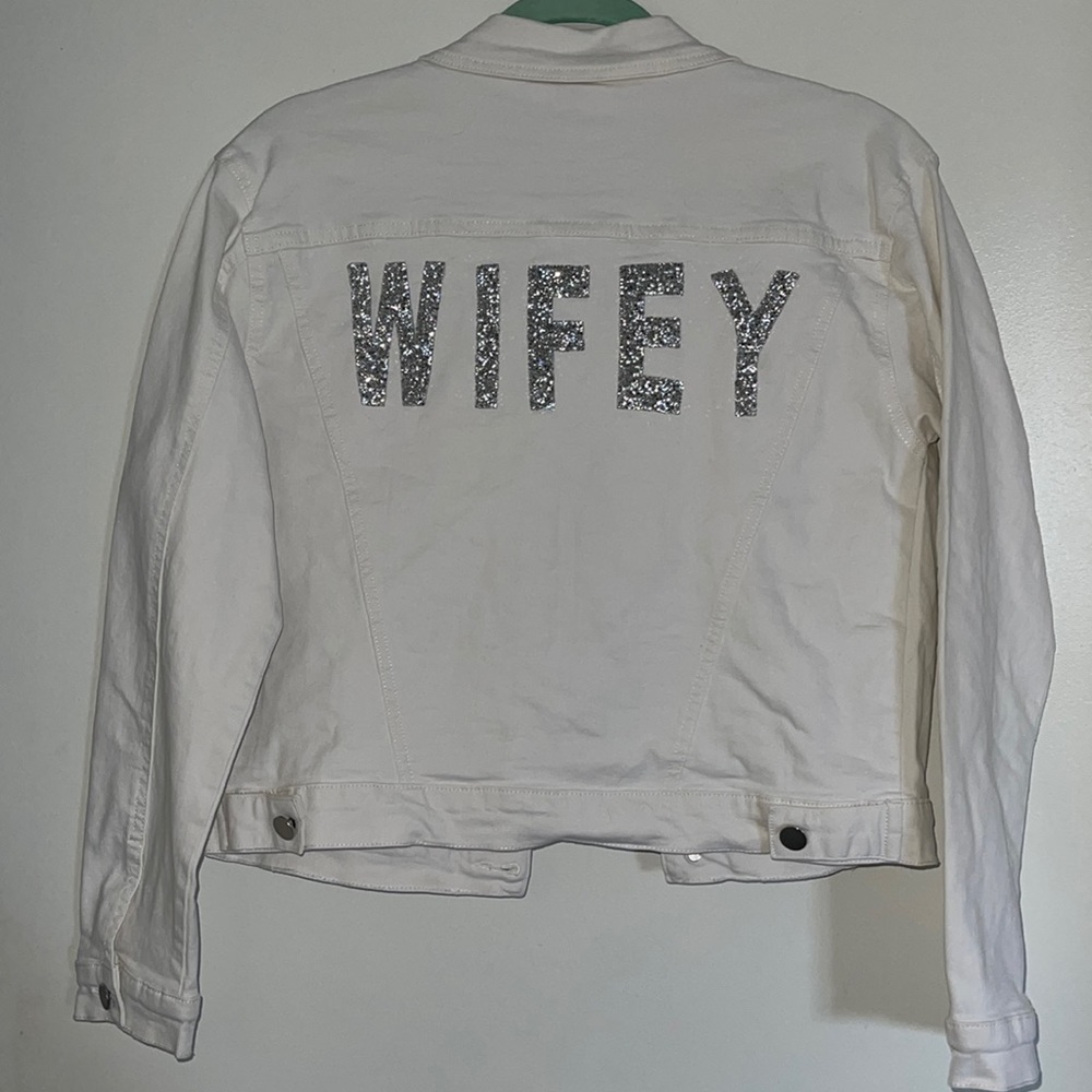 Miss to Mrs Sparkly Wifey White Denim Jacket